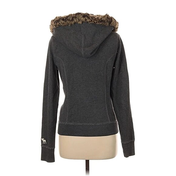 Vtg Y2K Abercrombie Gray Faux Fur Trim Hoodie Jacket | Grunge Streetwear Preppy - Picture 5 of 10